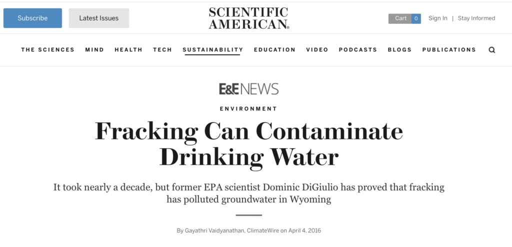 Fracking Can Contaminate Drinking Water It took nearly a decade, but former EPA scientist Dominic DiGiulio has proved that fracking has polluted groundwater in Wyoming