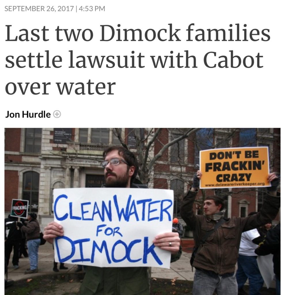 Last two Dimock families settle lawsuit with Cabot over water