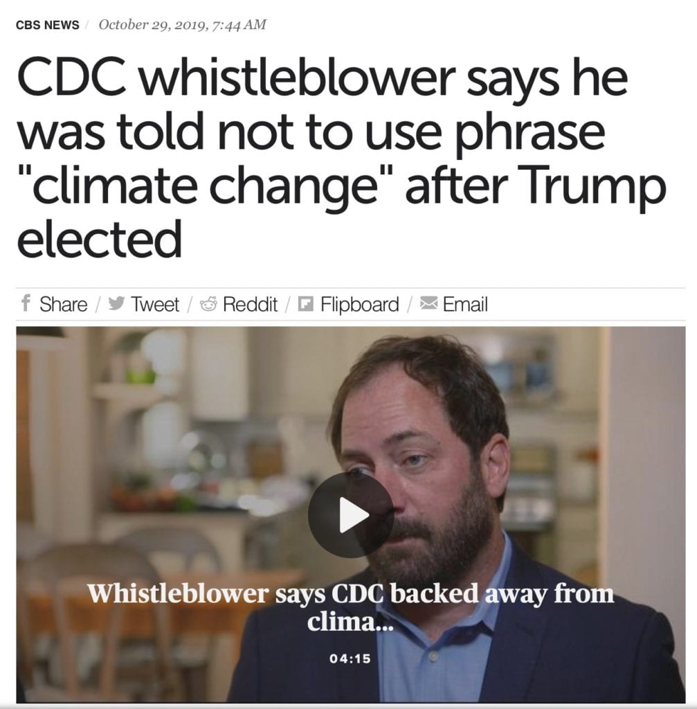 CBS news story on CDC whistleblower who was told not to use phrase "climate change" after Trump was elected.