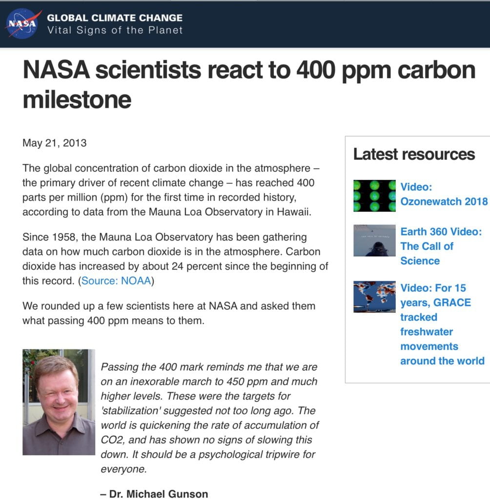 NASA scientists react to 400 ppm carbon milestone