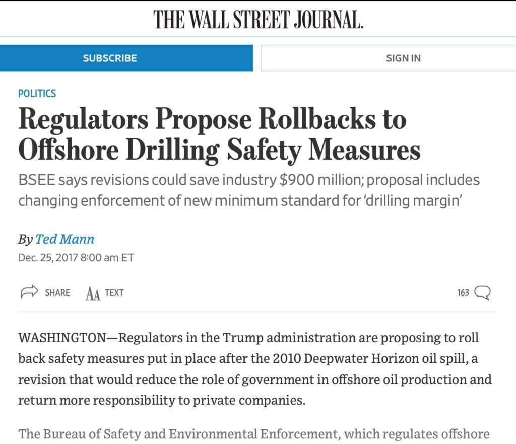 Regulators Propose Rollbacks to Offshore Drilling Safety Measures