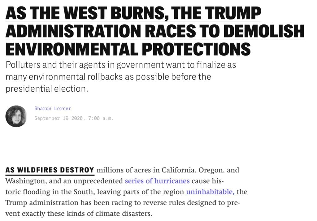 Polluters and their agents in government want to finalize as many environmental rollbacks as possible before the presidential election.