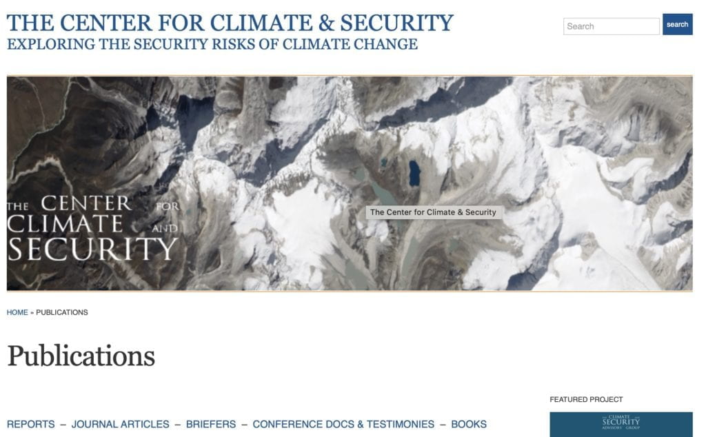  The Center for Climate and Security (CCS), a non-partisan institute of the Council on Strategic Risks, has a team and distinguished Advisory Board of security and military experts. CCS envisions a climate-resilient world which recognizes that climate change threats to security are already significant and unprecedented, and acts to address those threats in a manner that is commensurate to their scale, consequence and probability. In light of an increase in threats to security exacerbated by the effects of a changing climate, CCS develops policies that will adequately manage unavoidable effects on security and help to avoid effects on security that would be unmanageable or unpredictable. This includes developing robust policies that seek to reduce the scope and scale of climate change in order to avoid unmanageable or unpredictable threats. CCS also develops robust adaptation policies that seek to manage the unavoidable, or “locked in” threats to security resulting from a changing climate.