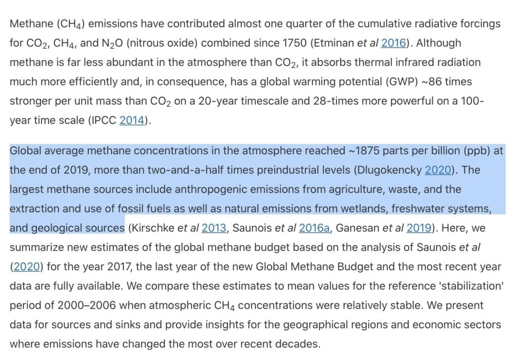 methane is far less abundant in the atmosphere than CO2, it absorbs thermal infrared radiation much more efficiently and, in consequence, has a global warming potential (GWP) ~86 times stronger per unit mass than CO2 on a 20-year timescale and 28-times more powerful on a 100-year time scale (IPCC 2014)