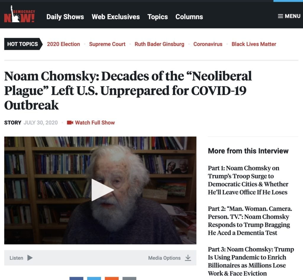 Noam Chomsky: Decades of the “Neoliberal Plague” Left U.S. Unprepared for COVID-19 Outbreak