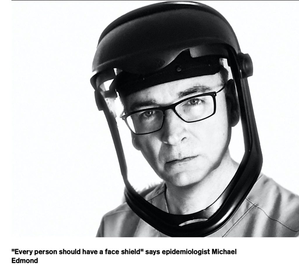 Face shields offer more effective protection against coronavirus than masks and should be worn by the public whenever they leave home, according to US physician and epidemiologist Michael Edmond. Edmond, an infectious diseases physician and hospital epidemiologist in Iowa City, USA, has been advocating the use of face shields on his blog. He believes the simple devices are more effective than masks at protecting the eyes, nose and mouth from Covid-19 infection and praised efforts by architects and designers to manufacture the devices as "one of the silver linings of this pandemic". "I think every person should have a face shield," Edmond told Dezeen. "It should be worn anytime they leave their home, while in any public place, and even at work."