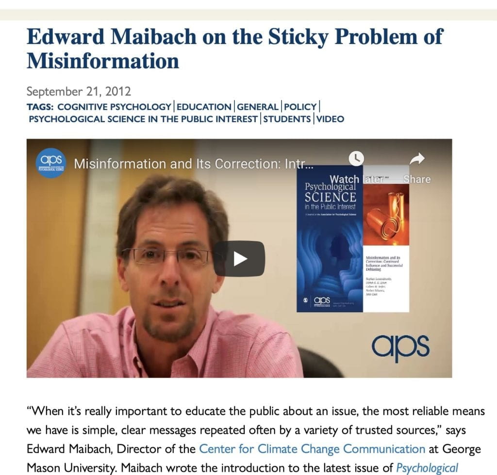 Edward Maibach on the Sticky Problem of Misinformation