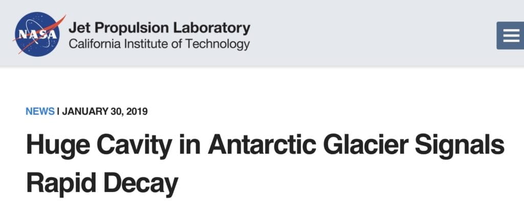 Huge Cavity in Antarctic Glacier Signals Rapid Decay, NASA JPL