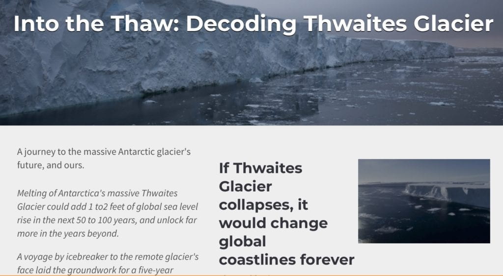 A journey to the massive Antarctic glacier's future, and ours. Melting of Antarctica's massive Thwaites Glacier could add 1 to2 feet of global sea level rise in the next 50 to 100 years, and unlock far more in the years beyond.