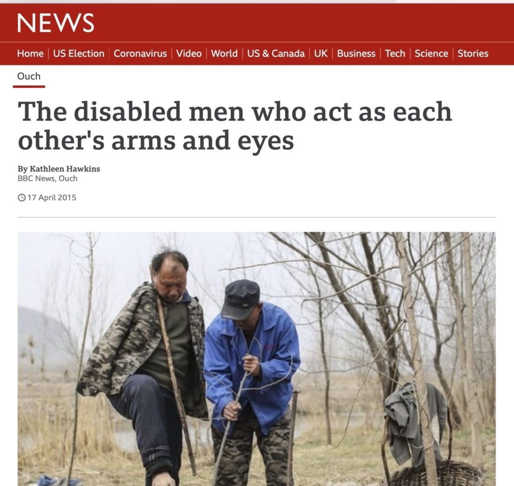 Two disabled men plant trees in China