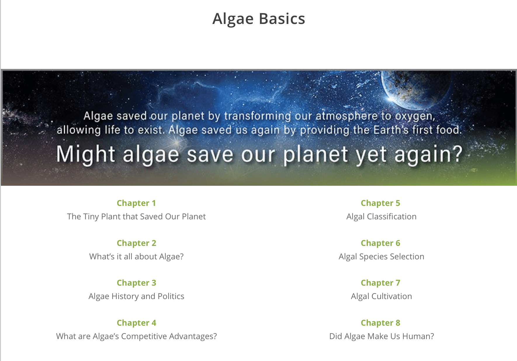 Algae Planet, algae basics