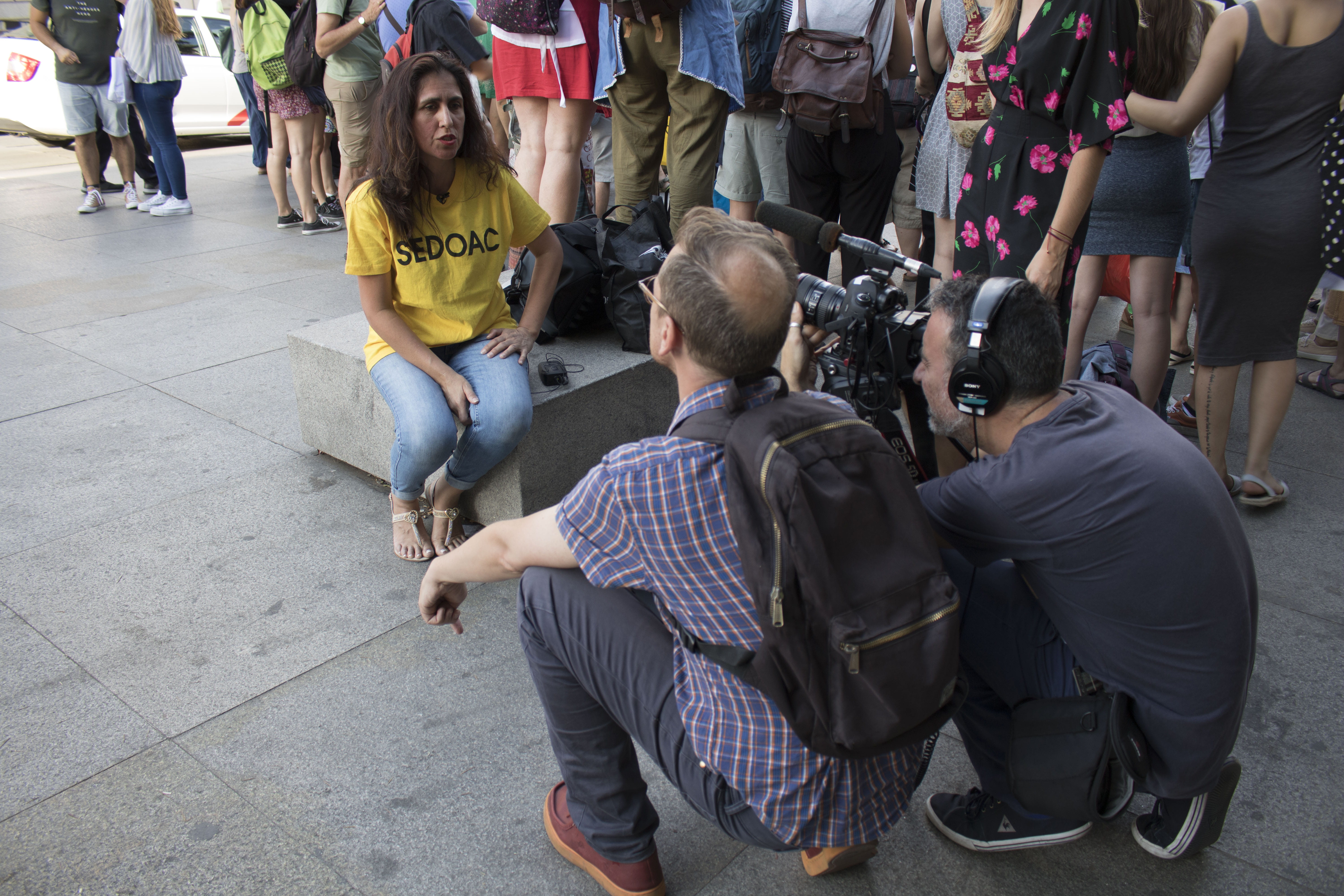 Woman being interviewed