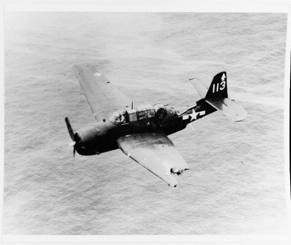 Avengers were considered extremely rugged. In February 1945, this Avenger suffered major damage to the top of the fuselage and left wing by anti-aircraft fire over the Japanese island Chichijima. The damaged aircraft flew 100 miles back to its ship, USS Bennington (CV-20). After crash-landing in the water, all crew members were rescued. Photo credit: Naval History and Heritage Command