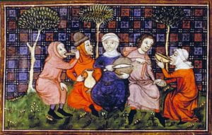 illustration of peasants breaking bread