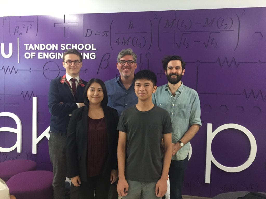 A photo of the ARISE students and mentors: Vincent Lostanlen, Juan Pablo Bello, Mark Cartwright, Elizabeth Mendoza, and Giordan Escalona.