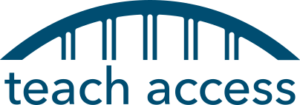 Teach Access Logo: blue suspension bridge graphic above "teach access" in lower cases 