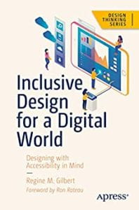 "Inclusive Design for a Digital World" book cover, depicting small people interacting with large screens