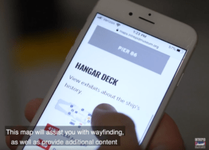 Screenshot of Intrepid Mobile Guide showing a map of the Hangar Deck. 