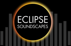 Eclipse Soundscapes Logo: drawing of an eclipse over an audio waveform. 