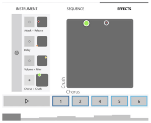 Interface screen showing a 2d canvas where audio effects may be controlled by looking at different points