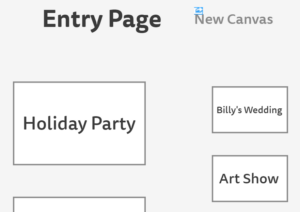 Entry Page screen shows rectangular blocks for saved project canvases.