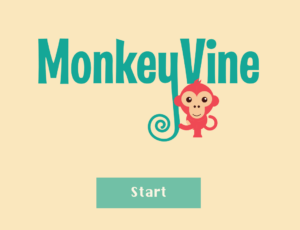 Start page includes a teal start button and the name of the game with a little red monkey.