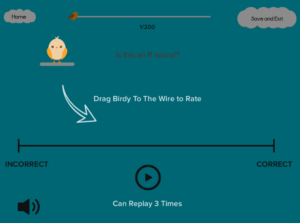 A screen instructing the user to drag the bird icon down to a position on the black line.