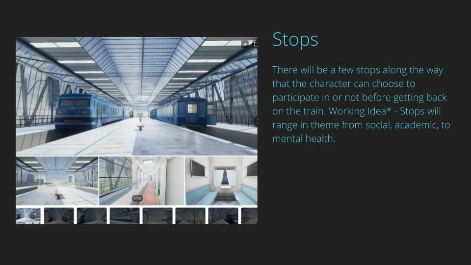 Slide referencing the stops that the magical train will take