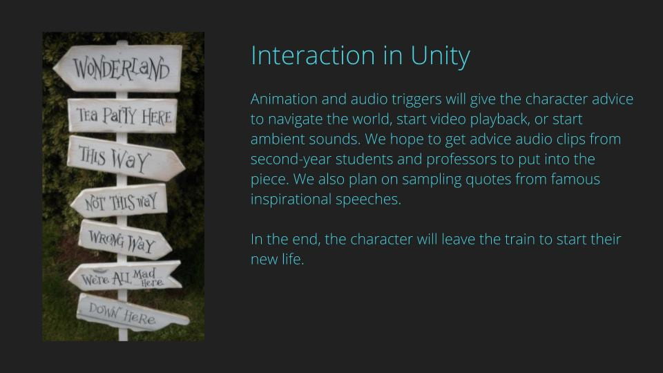 Slide describing how we will use Unity as an interactive tool