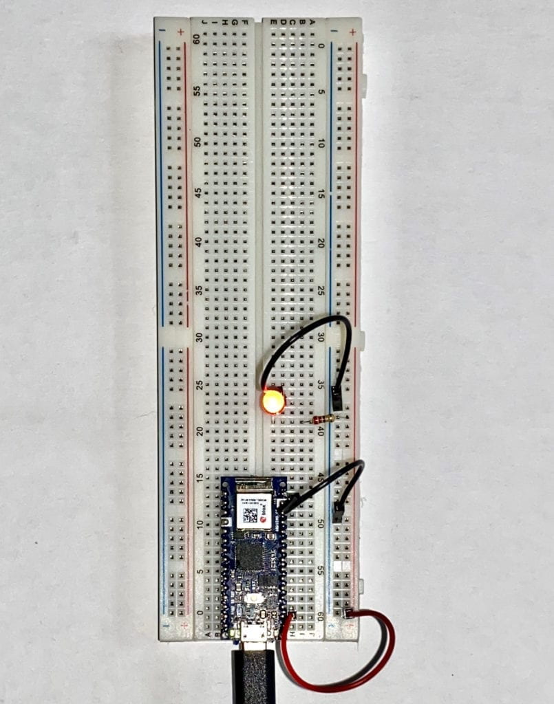 A simple circuit lighting up one LED. 