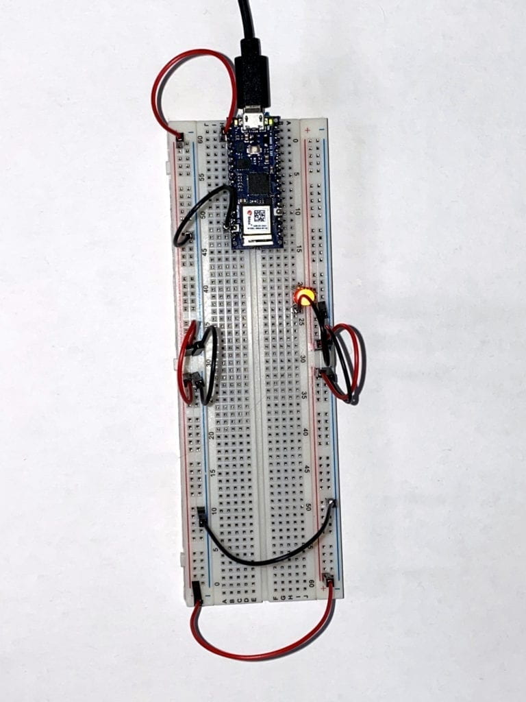 A simple circuit lighting up one LED. 