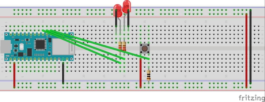 Sketch of two LEDS connected to a switch