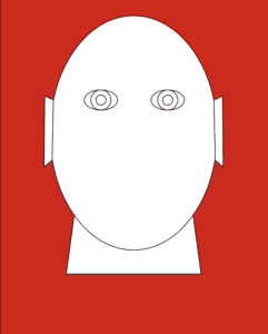 The first rendition of my sketch. The face only contains eyes and pointed ears and is completely white set on a red background.