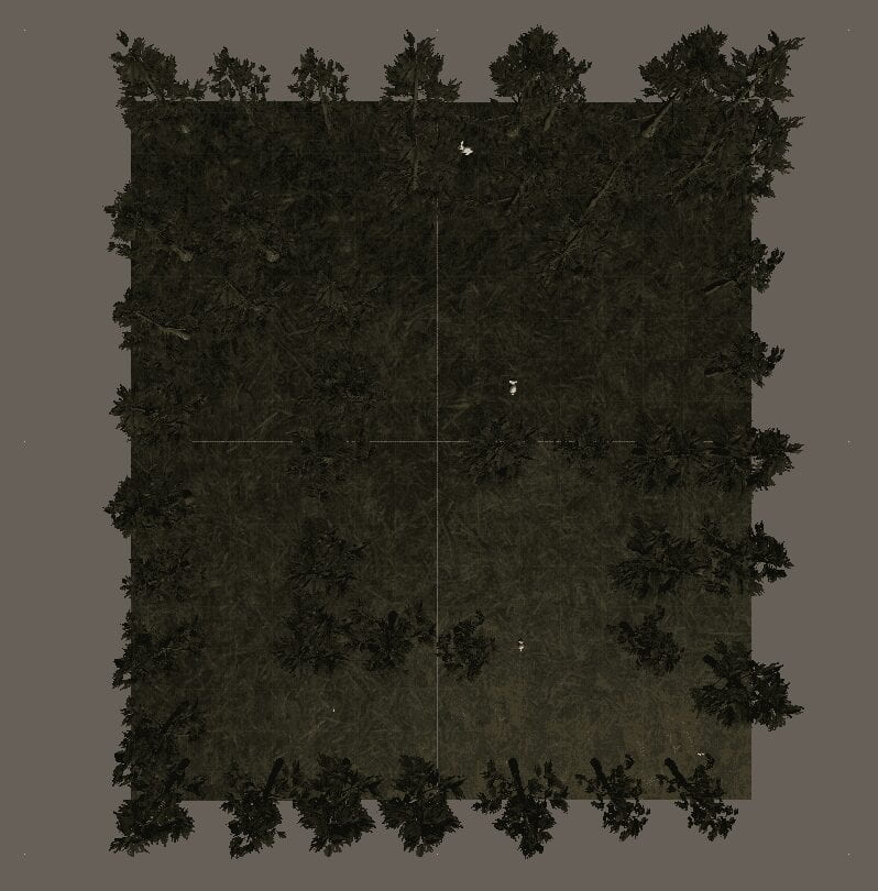 Top down view of a unity forest scene.