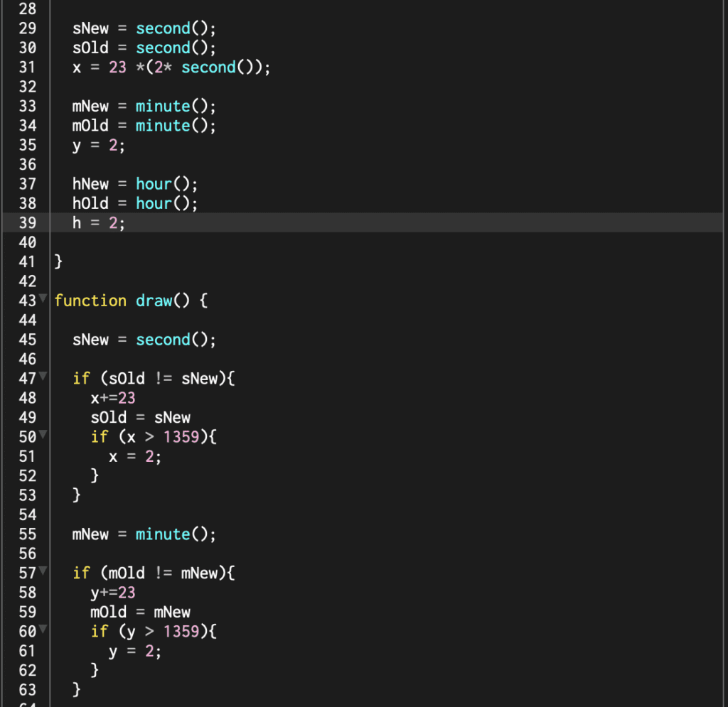 Code sample for a P5JS sketch showing an if statement