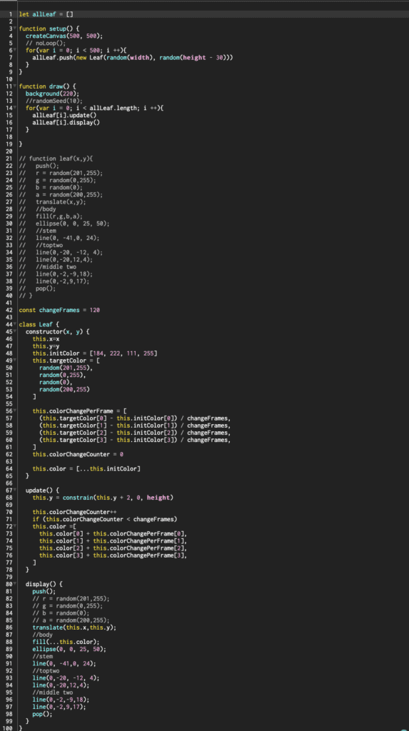 p5js script on leaves falling