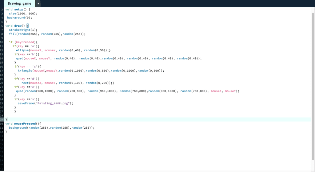 Drawing game processing code