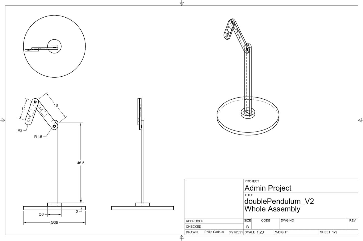 Cad drawing of Double Pendulum