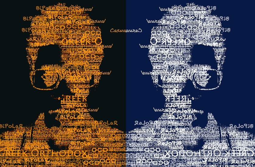 Student self-portrait, made with words and phrases such as, "Greek Orthodox."