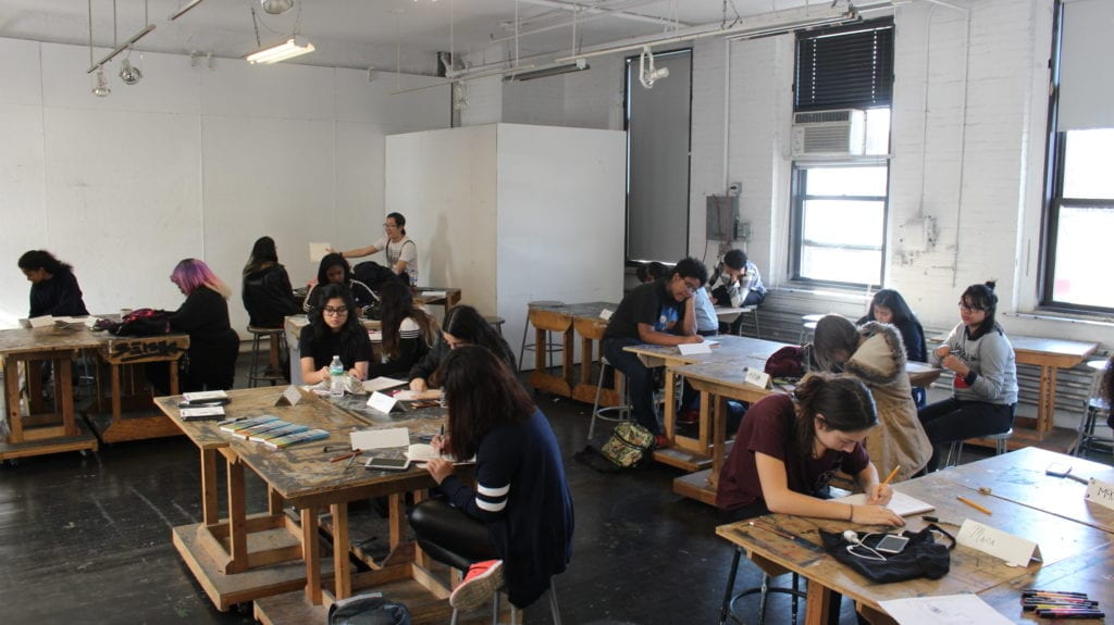 Students working together in the studio.