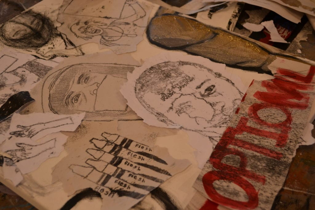 Closeup of student drawings