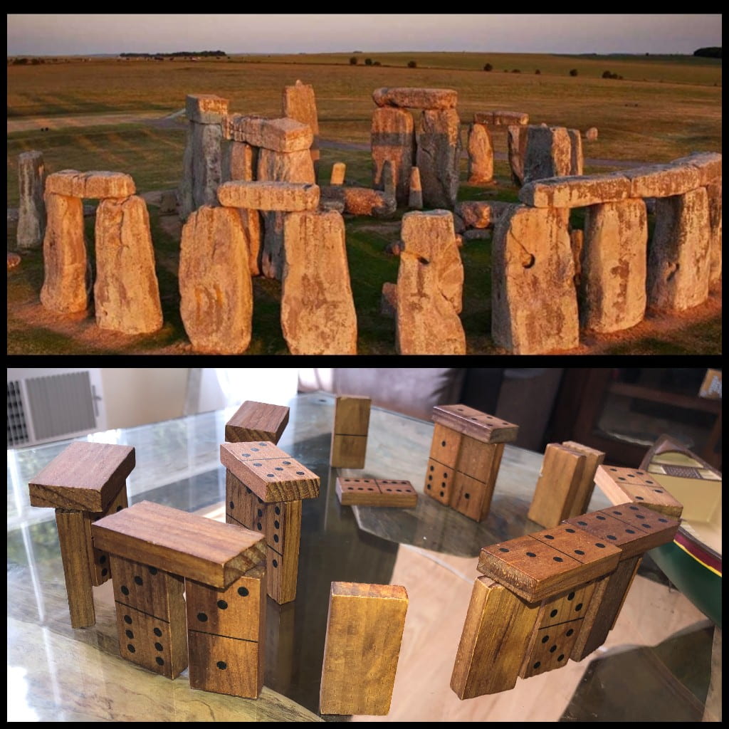 A student recreates a photo of Stonehenge.