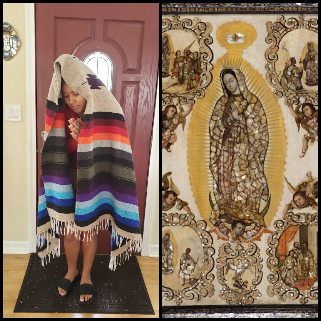 A student recreates an image of Our Lady of Guadalupe.