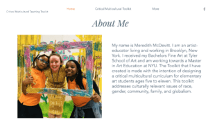 Image of website with picture of teacher and students and text