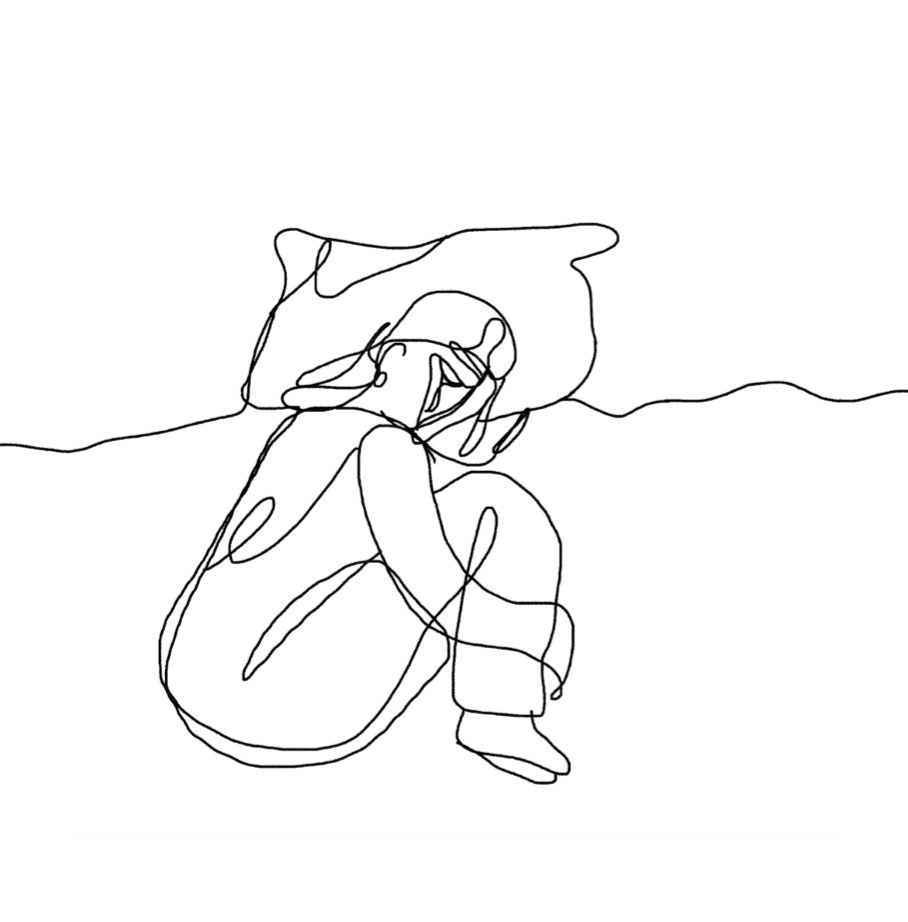 Line drawing of person laying down.