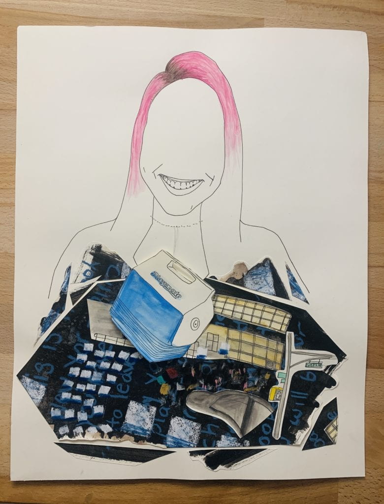 Image of student work. Illustration of portrait and objects