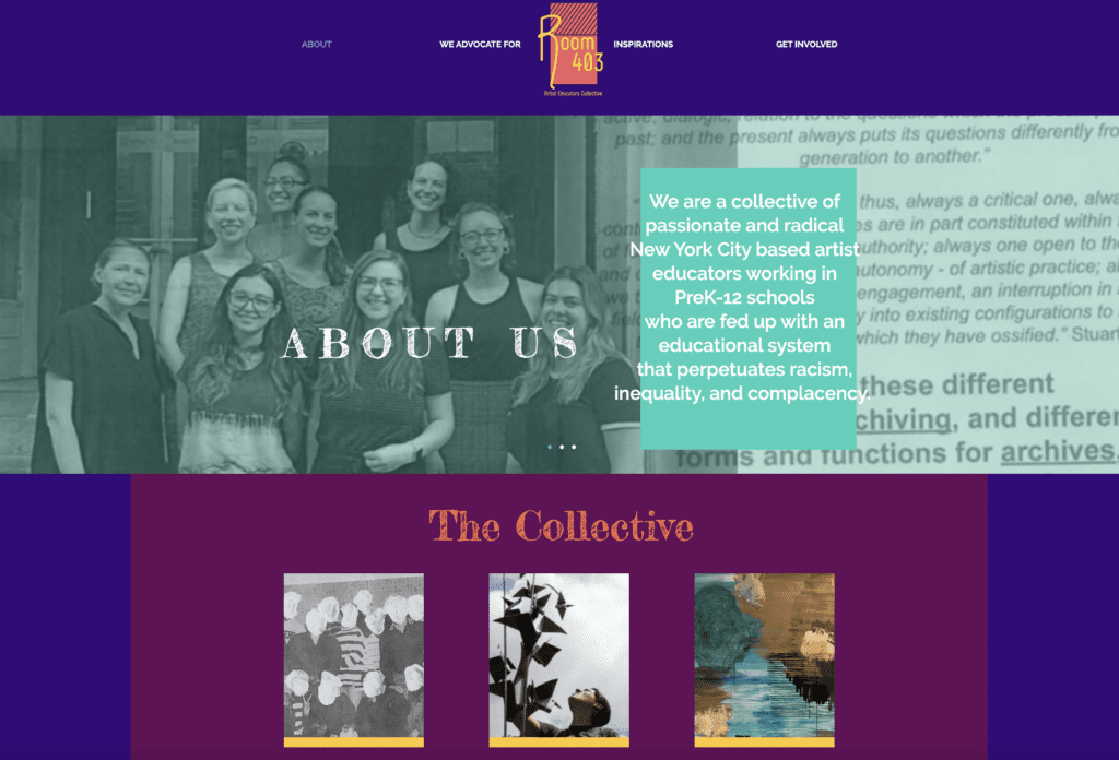 Screenshot of website for 403 Artist Educator Collective