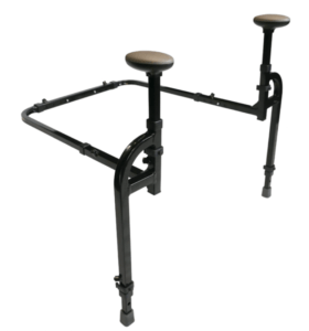 A black item with a three-edges frame, two legs and two handles