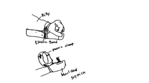 prototype drawing of wrist clamp on wheelchair armrest