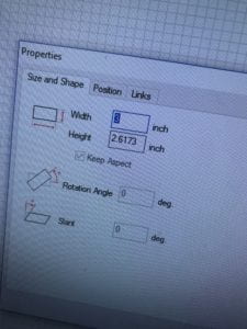 Width, height, rotation angle, and slant in properties in Roland CutStudio software